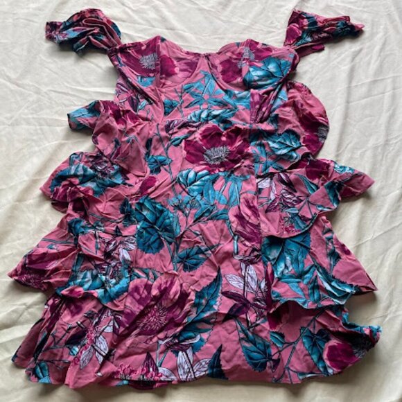 For Love & Lemons | Flamenco Strapless Floral Ruffle Mini Dress | Size L | NWT - Picture 7 of 10